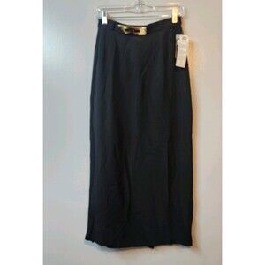 Vintage NWT Peter Nygard Women's 100% Silk Black Skirt SZ 8 Long With Gold Belt